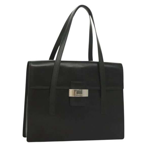 Burberrys Hand Bag Leather Black Silver Auth